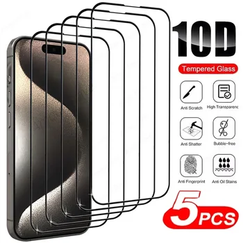 5шт Закаленное Стекло С Полным Покрытием Для iPhone 15 11 13 12 14 Pro Max XS XR Mini 15 Plus Протектор Экрана Для Iphone 15 Pro Max Glass