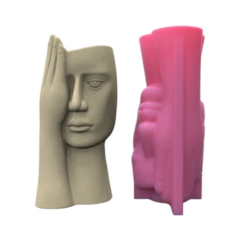 Формы для кашпо из цветочного горшка Силиконовая бетонная форма с экранированным человеческим лицом для поделок