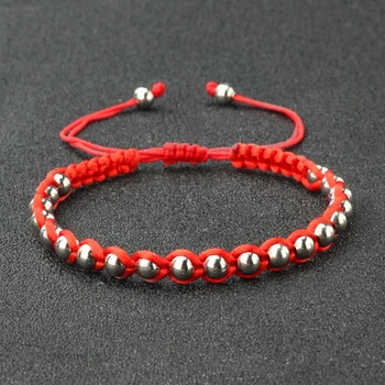 Модный красный веревочный браслет-амулет из медных бусин на удачу, молитва ручной работы, регулируемая плетеная буддийская нить, браслет Pulsera в подарок