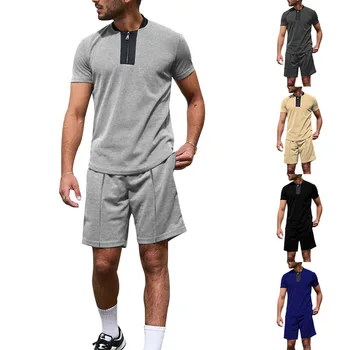 Мужской спортивный костюм со стоячим воротником, одежда для гольфа, модная повседневная футболка с коротким рукавом на молнии, шорты, спортивный комплект из 2 предметов