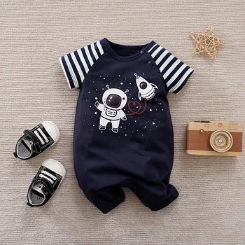 Одежда для маленьких мальчиков и девочек, одежда для младенцев, комбинезон для малышей, комбинезон, одежда с принтом астронавта, 100% хлопок, короткий рукав, Лето