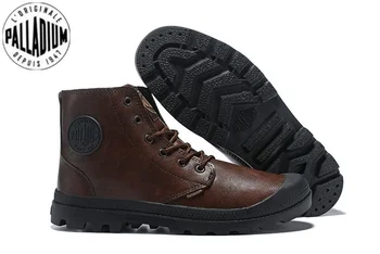 Модные мужские кожаные тактические армейские мотоциклетные ботинки PALLADIUM Dark Coffee, износостойкая удобная обувь для ходьбы