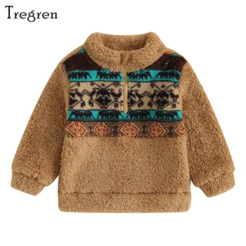 Толстовка Tregren Kids для мальчиков и девочек с длинным рукавом и воротником-стойкой на молнии, пуловер с капюшоном в этническом стиле, осенне-зимние топы