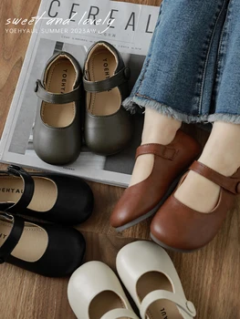 Обувь для девочек, Осенние Новые Винтажные Маленькие Кожаные Туфли С Круглым Носком