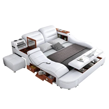 Европейская главная спальня с татами, кожаная кровать для хранения вещей, многофункциональный современный простой умный дом