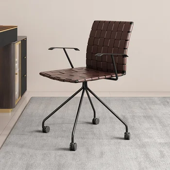 Плетеное из кожи седло домашний книжный стул современный минималистичный компьютерный стул офисный роликовый вращающийся стул