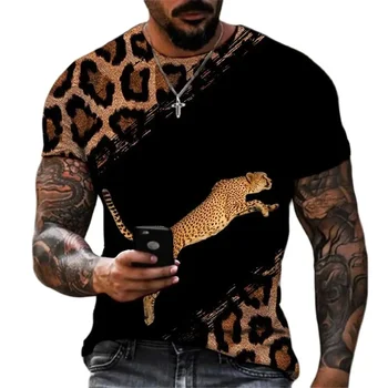 Мужские футболки с 3D принтом Animal World Leopard, Летняя Уличная Модная футболка Оверсайз с круглым вырезом и короткими рукавами, мужская одежда 2023