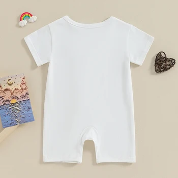 Детский летний комбинезон, повседневный комбинезон с коротким рукавом и круглым вырезом на молнии, одежда для младенцев