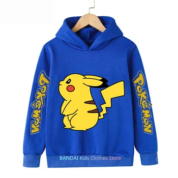 Одежда Kawaii Pokemon, Детский осенний свитер с капюшоном, Пуловер, Одежда для мальчиков, Топы, Толстовки, Толстая спортивная толстовка