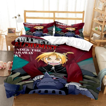 Комплект постельного белья из трех предметов с аниме-принтом 