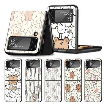 Чехол Для Samsung Galaxy Z Flip 3 4 5G Защита От Падения Черный ПК Жесткий Роскошный Чехол Для Телефона ZFlip3 ZFlip4 Мультяшный Медвежонок Кролик