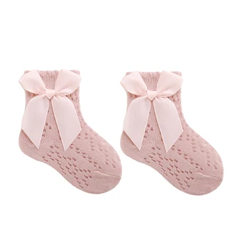 Носки до щиколотки для маленьких девочек от 1 до 3 лет, летние Сетчатые дышащие носки принцессы с бантом для вечеринки, свадебного путешествия