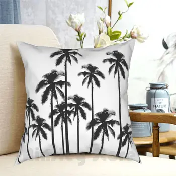 Черно-белая наволочка с экзотическими тропическими пальмами, мягкая домашняя наволочка с рисунком 