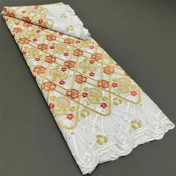 Африканская кружевная ткань для пошива платья, швейцарское вуалевое кружево, хлопчатобумажная ткань, высокое качество, 5 ярдов