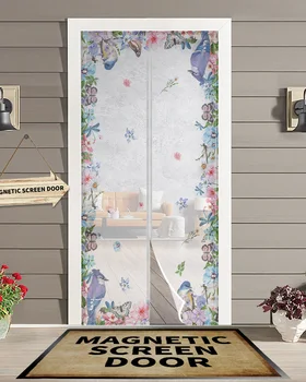 Весенние цветы Акварель Бабочка Птица Летний Дверной занавес с магнитным экраном Противомоскитная сетка Насекомое Мухобойка Кухонные шторы