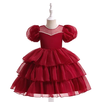 FINEPAT/ Платье для маленьких девочек, вечерние платья для девочек, Милое рождественское платье маленькой принцессы с пышными рукавами, подарок на День рождения, детская одежда