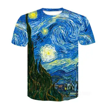 Футболки с рисунком мирового шедевра, топы с короткими рукавами, повседневная детская одежда с рисунком Ван Гога, футболка с рисунком для детей, детская