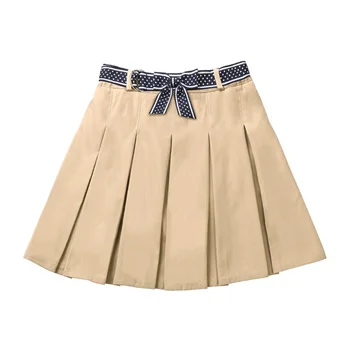 Детская Студенческая юбка для девочек цвета Хаки, Темно-синие Плиссированные Низы Юбок