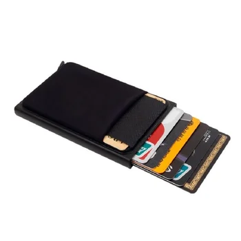 Тонкий алюминиевый кошелек с эластичной задней сумкой Держатель ID Кредитной карты Мини RFID Кошелек Автоматический всплывающий чехол для банковских карт