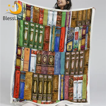 Пушистое одеяло с принтом BlessLiving Books, Акварельное одеяло на заказ, Красочное шерп-флисовое одеяло, современный плед Cobertor