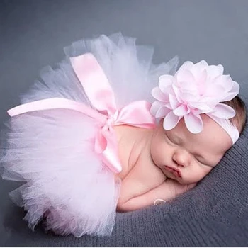Новая юбка-пачка для новорожденных девочек, набор повязок на голову, Шифоновая цветочная лента для волос, Кружевная лента для новорожденных, реквизит для фотосъемки