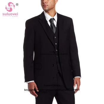Классический Черный свадебный костюм Для мужчин, сшитый на заказ, Жакет, жилет, Комплект брюк, Смокинг для выпускного вечера Жениха, Элегантные наряды для дома