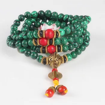 Браслет из малахитовых бусин Sennier 8 мм 108, Тибетский Будда, браслеты для молитв и медитации, женское ожерелье из зеленого камня