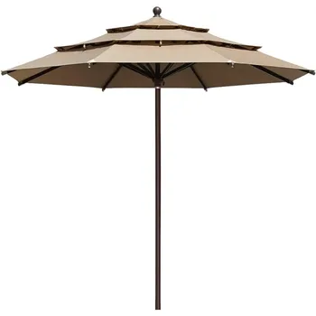EliteShade США 10-Летний Не Выцветающий Зонт Sunumbrella 11 Футов 3 Яруса Рыночный Зонт Патио Открытый Цилиндр Автоматический Настольный Зонт Для Отжима