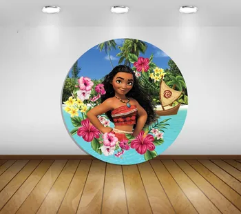 Круглая фоновая обложка Moana Princess для вечеринки по случаю дня рождения, душа ребенка, фоновая стена, украшения Vaiana, фотобудка