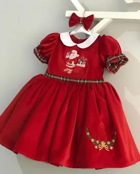 Костюм для маленьких девочек и мальчиков, осень-зима, красный бархат, вышивка Санта-Клауса, винтажное бальное платье испанской принцессы, платье на Рождество Ид
