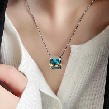 WEDHOC Стерлинговое серебро 925 пробы, французское благородное голубое квадратное ожерелье с подвеской в виде сердца океана для женщин, роскошные ювелирные изделия, подарок на День рождения