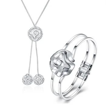 Новые ожерелья и браслеты из роз из стерлингового серебра 925 пробы для женщин, набор ювелирных изделий высокого качества, модные вечерние свадебные Рождественские подарки