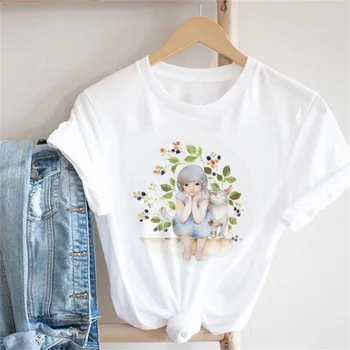 Модная женская летняя рубашка с короткими рукавами, футболка с принтом Kawaii, Новая белая футболка в базовом стиле