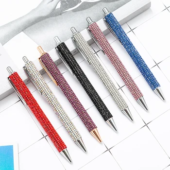 Нажимные металлические шариковые ручки, Многоцветная подарочная ручка с бриллиантами, Креативные канцелярские принадлежности