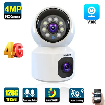 V380 4G Sim-Карта Камера Для помещений С Двойным Объективом 4MP Цветное Ночное Видение Двухстороннее Аудио Автоматическое Отслеживание Camara Беспроводное Видеонаблюдение