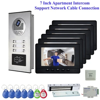 7-дюймовый проводной квартирный видеодомофон, аудиовизуальная система внутренней связи, ИК-камера для 2-6 семей