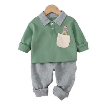 Новый весенне-осенний костюм для малышей, футболка для мальчиков, штаны, 2 шт. / компл., детская одежда, повседневный костюм для малышей, спортивные костюмы для младенцев