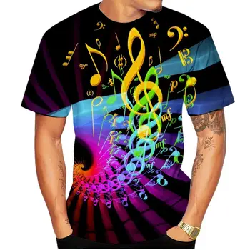 Летняя мужская футболка с 3D-принтом музыкальных нот, модные и повседневные дышащие короткие рукава, полиэфирное волокно