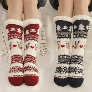 Зимние Носки-Тапочки Для Сна, Нескользящие Плюшевые Рождественские Носки В Пол, Теплые Хлопчатобумажные Ковровые Носки Для Женщин