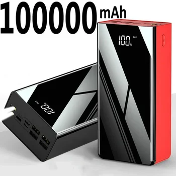 Портативное зарядное устройство Power Bank емкостью 200000 мАч, 4 USB-повербанка, внешний аккумулятор для iPhone 14 13 12 Powerbank