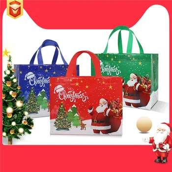 5 шт. Рождественская сумочка, нетканая подарочная сумка, сумка для хранения, Мультяшный Санта-Клаус, Снеговик, складная сумка-тоут, принадлежности для вечеринок