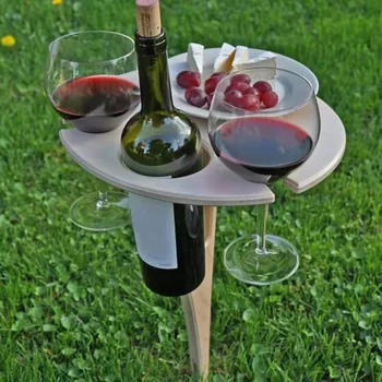 Складная винная стойка, подставка для напитков на пляжной лужайке, Винная стойка для еды на открытом воздухе, креативные изделия из дерева, круглый стол на открытом воздухе