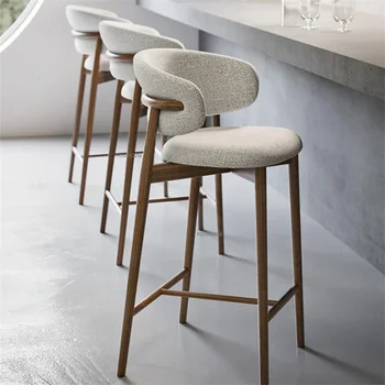 Современный барный стул из массива дерева, скандинавский барный стул для кухни, легкая роскошная ткань, барный стул с высокими ножками, бытовой стул для гостиной