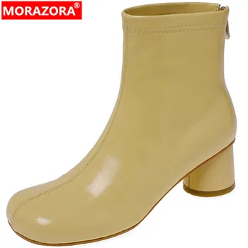 MORAZORA / Новое поступление 2022 года; Женские ботинки из овчины; Ботильоны на толстом среднем каблуке; Женские Модные Осенне-зимние ботинки