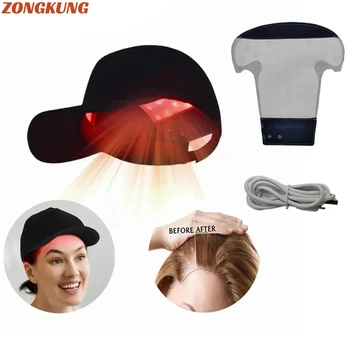 Шапочка для терапии красным светом со светодиодной подсветкой для отрастания волос, устройство для терапии красным и инфракрасным светом для лечения выпадения волос с батареей