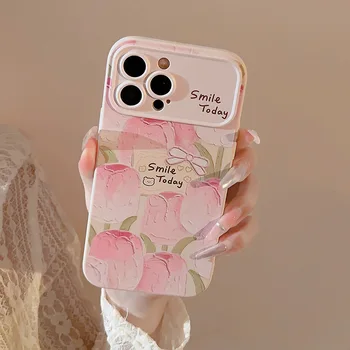 Розовый Цветок Тюльпана С Надписью Big Window Phone Cover Чехол Для iPhone 15 14 13 12 11 Pro Max 7 8 Plus X XS XR