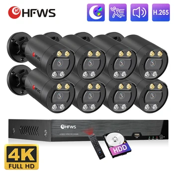Система камеры 4K Poe, 8-мегапиксельная камера видеонаблюдения, комплект видеонаблюдения, защита безопасности, наружная 8-канальная запись 4K Vedio