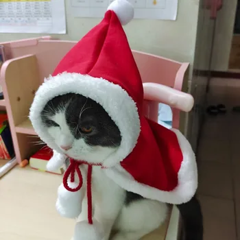 Красный Модный плащ для кошки, Рождественский Зимний костюм Мопса Чихуахуа, Фланелевое Теплое Праздничное пальто, Аксессуары для щенков, Рождественский подарок для домашних животных