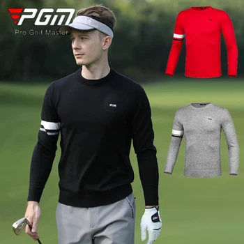 Мужская футболка для гольфа PGM, мужской ветрозащитный свитер для гольфа, сохраняющий тепло, мужской пуловер с круглым воротом и длинными рукавами, вязаная рубашка, мужская одежда