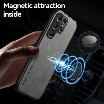 Для Samsung Galaxy S24 Ultra Case Кожаный Чехол С Магнитной Подставкой Для Samsung S24 + Plus S 24Ultra С Металлической Пластиной На Задней Крышке